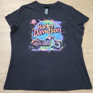 Harley Davidson Retro Harley Bike Shirt Long Sleeve Womens XL Neon Graphic